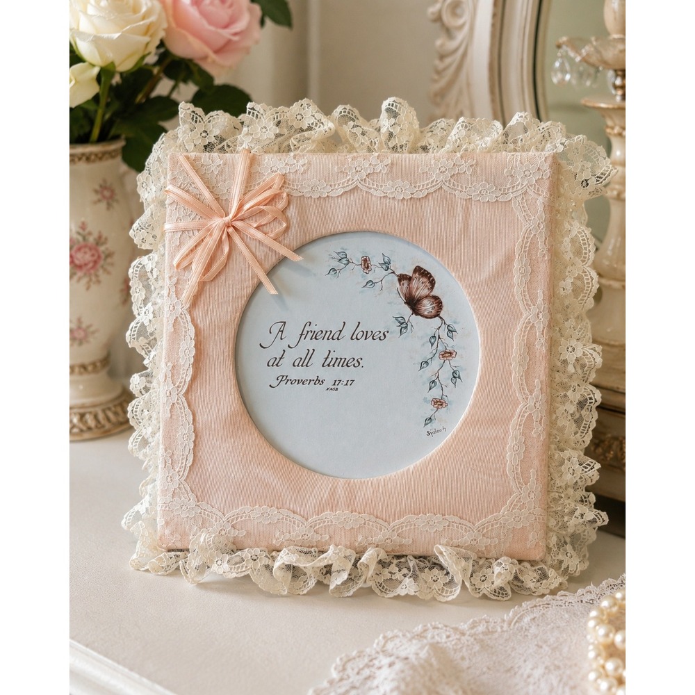 Vintage Lace Picture Frame Proverbs 17:17 Friend Loves at All Times Shabby‎ Chic